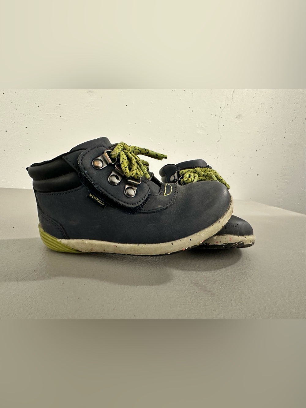 Merrell Kids Navy Hiking Boot with Lime Laces